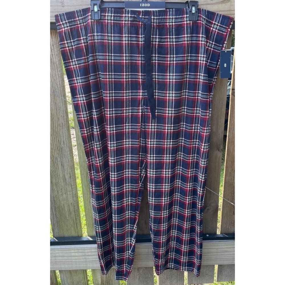 Izod Mens Sleepwear Pants Dark Red Plaid 3XL Polyester Soft Touch